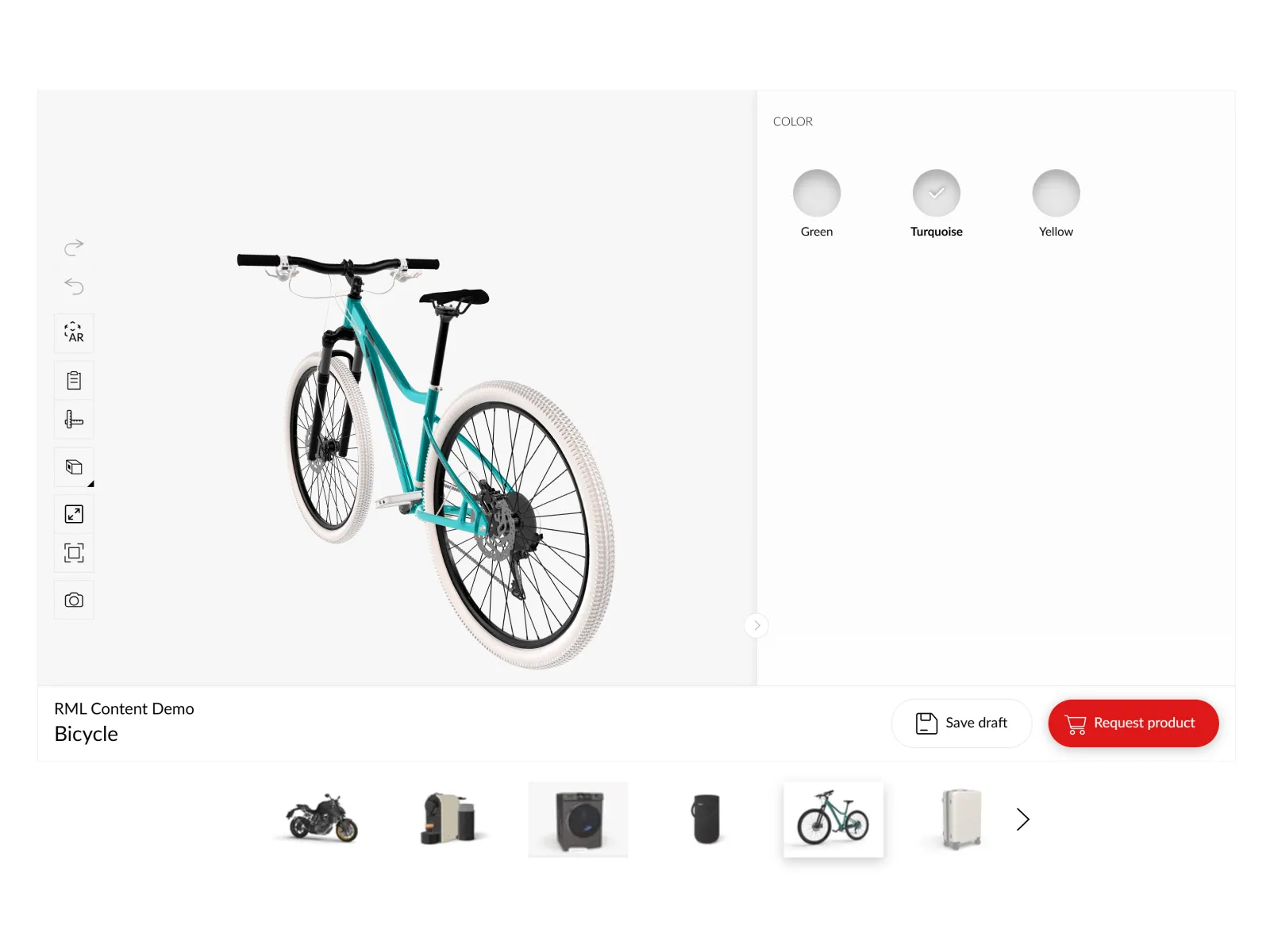 screenshot of an online 3D-configurator of a bicycle 