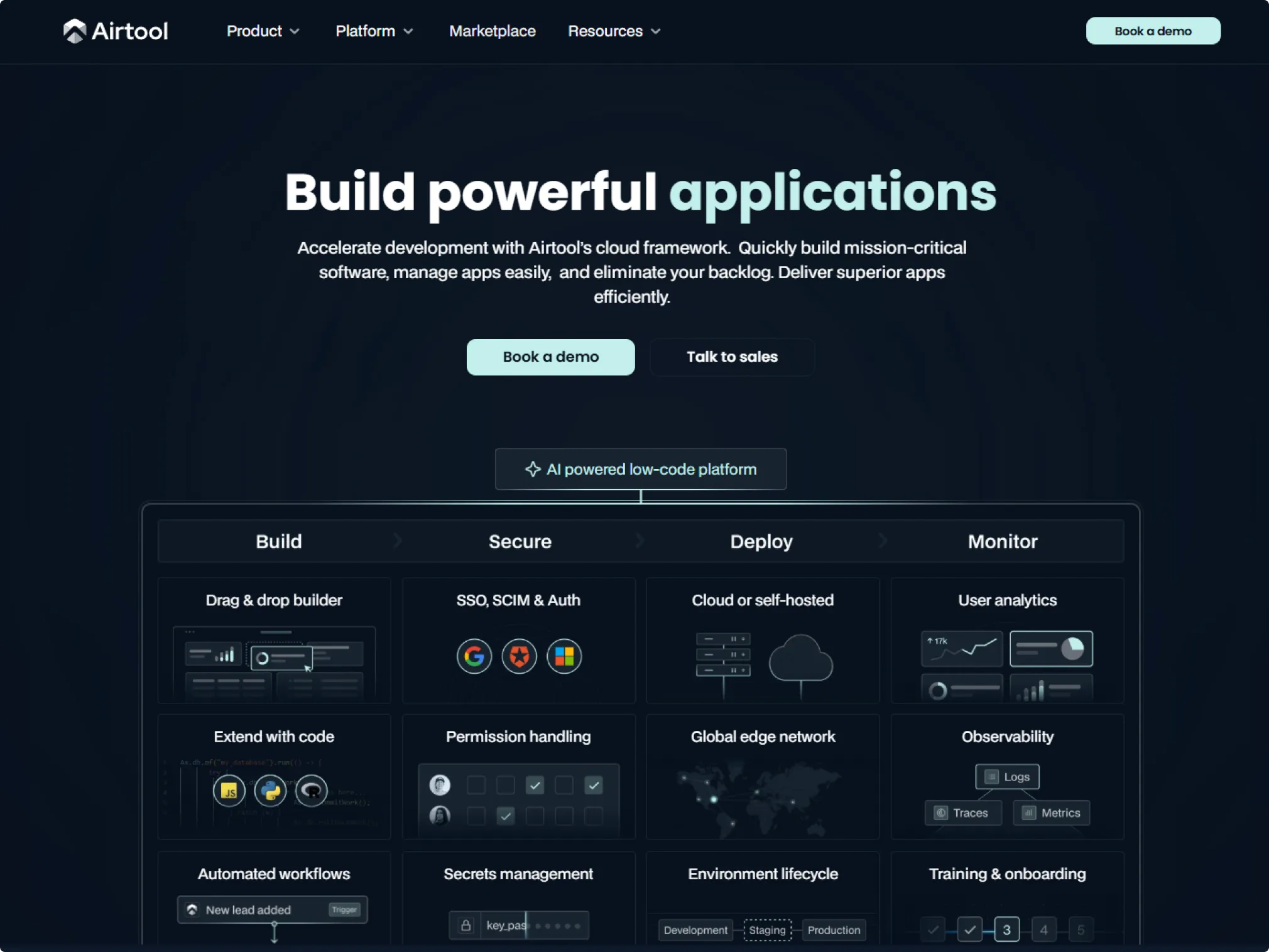 hero section of one page of the Airtool website