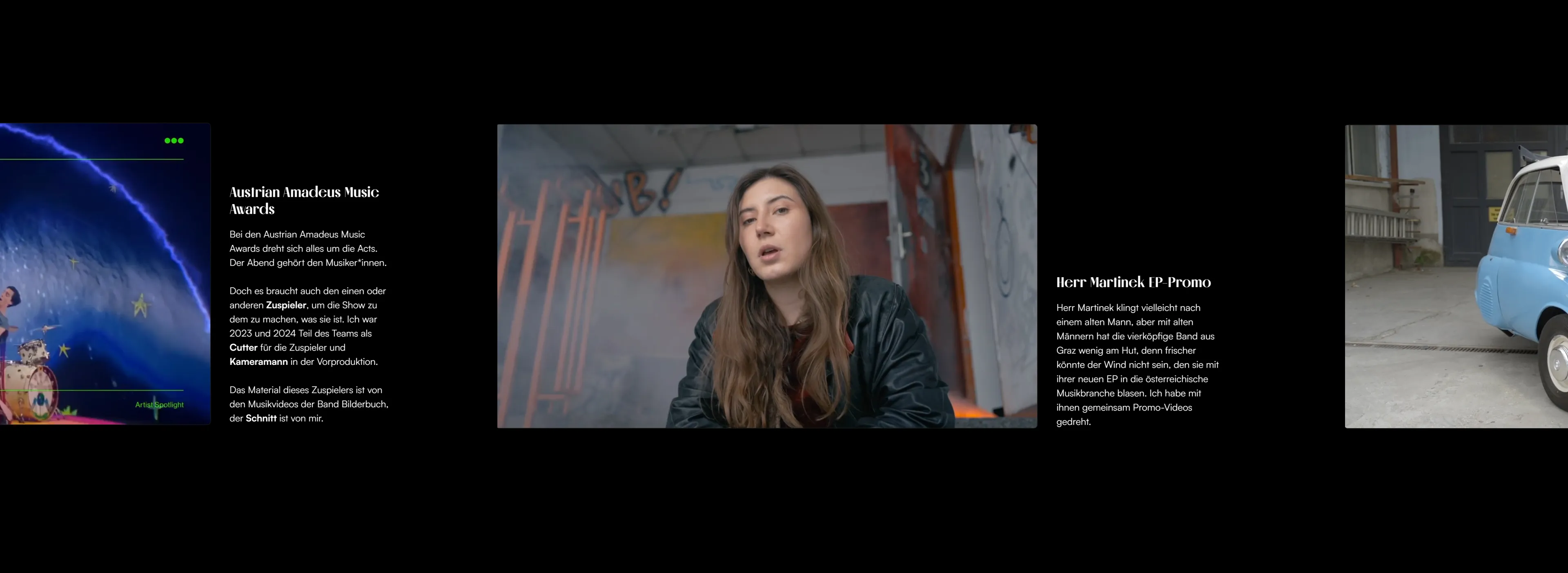 Screenshot of the gallery of the website of a videographer
