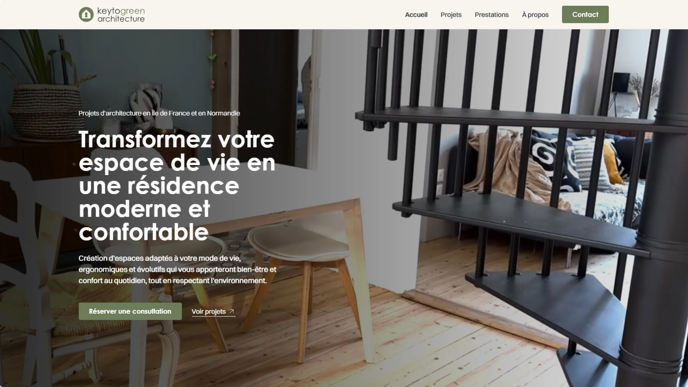 Screenshot of the website for an architecture studio