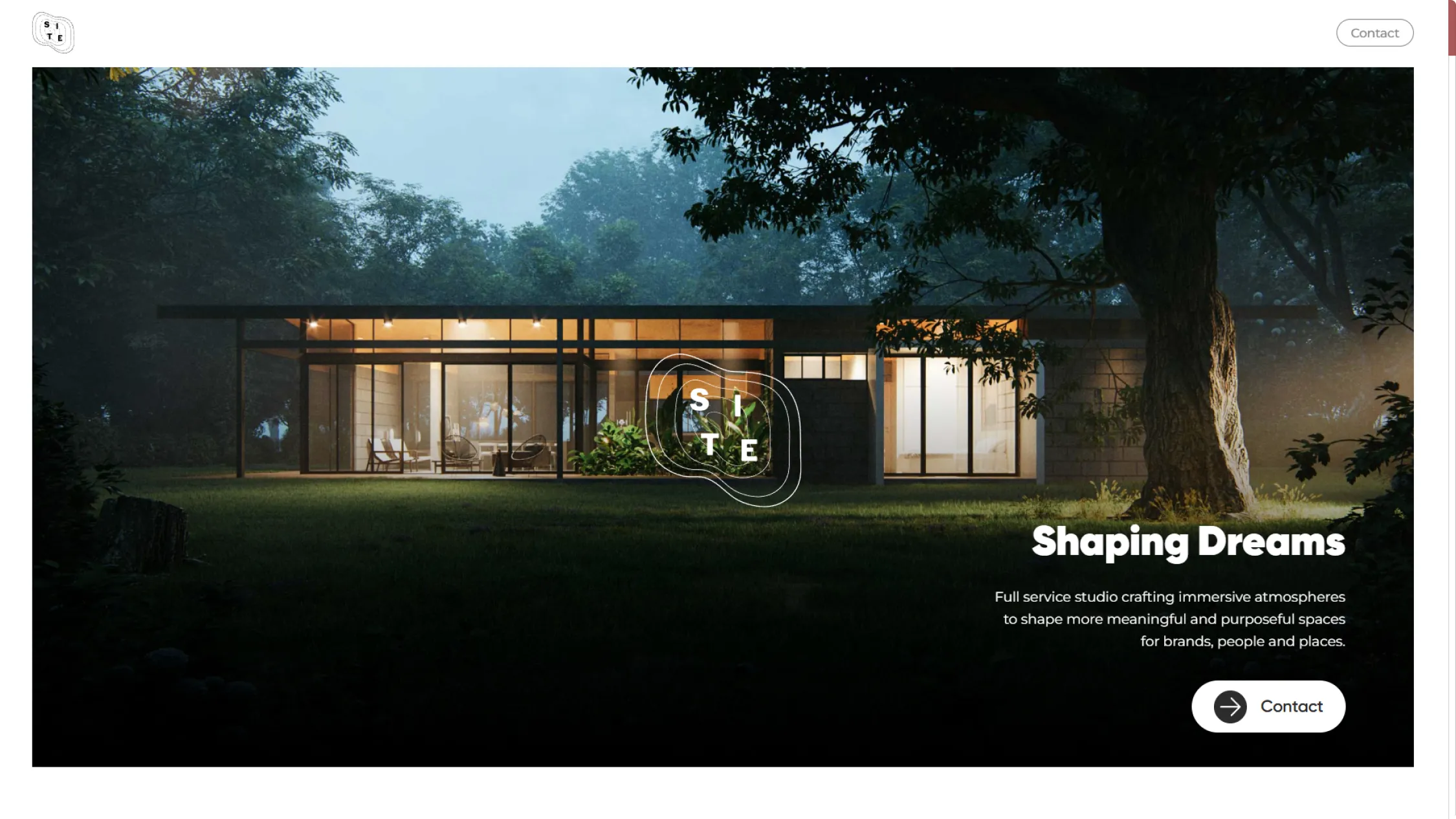 Hero section of the SITE architecture website