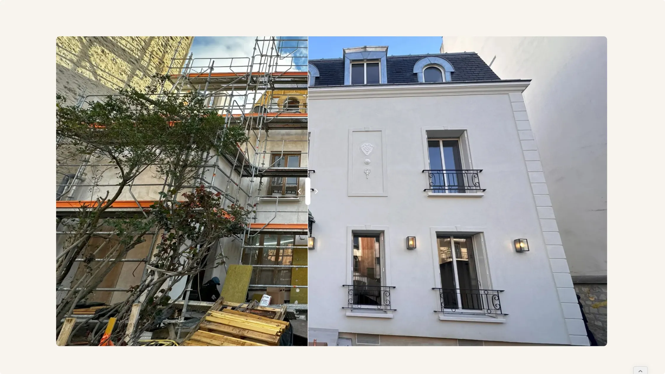 Screenshot of the camparison slider of a website for an architecture studio