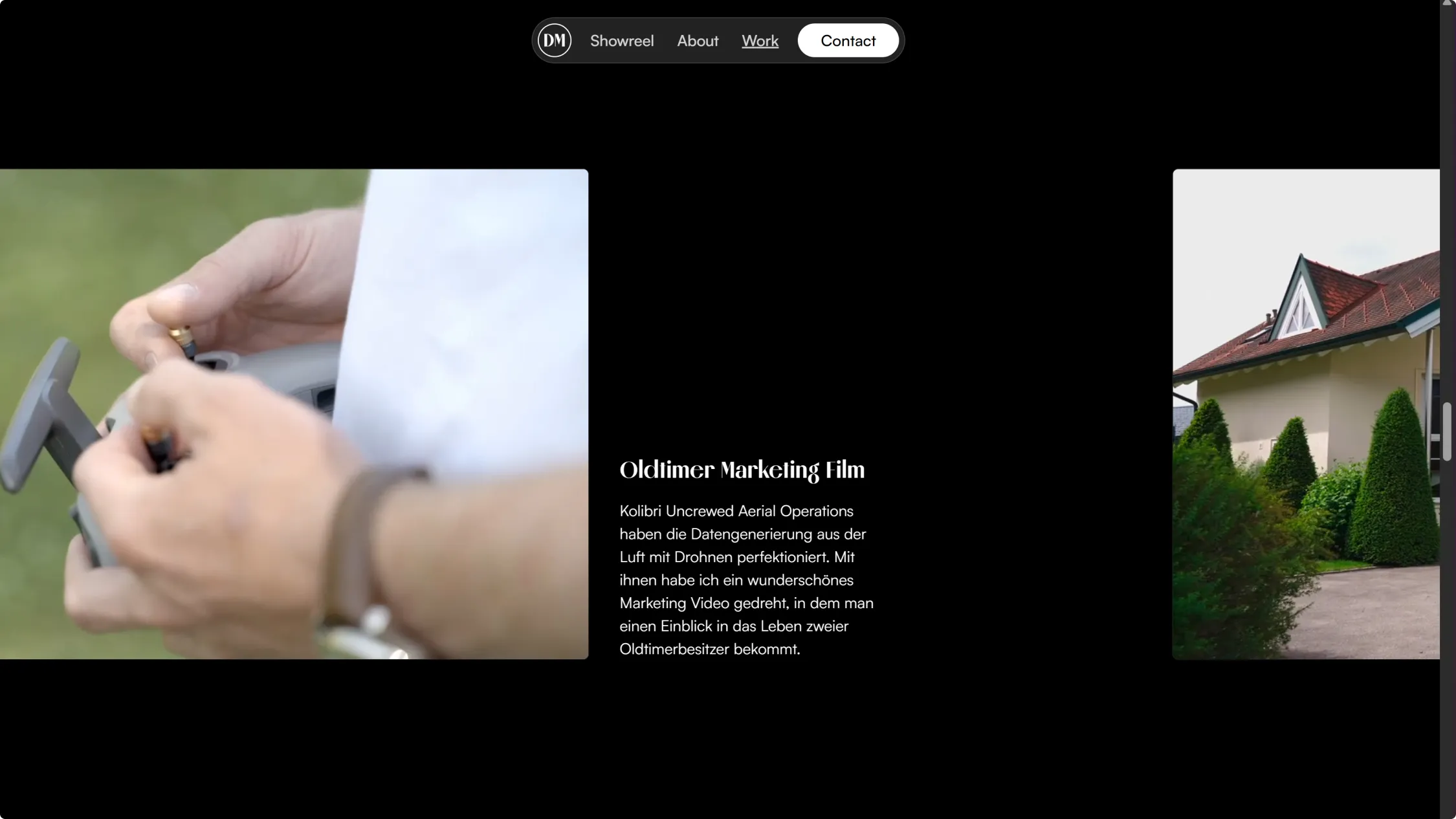 Screenshot of the gallery of the website of a videographer
