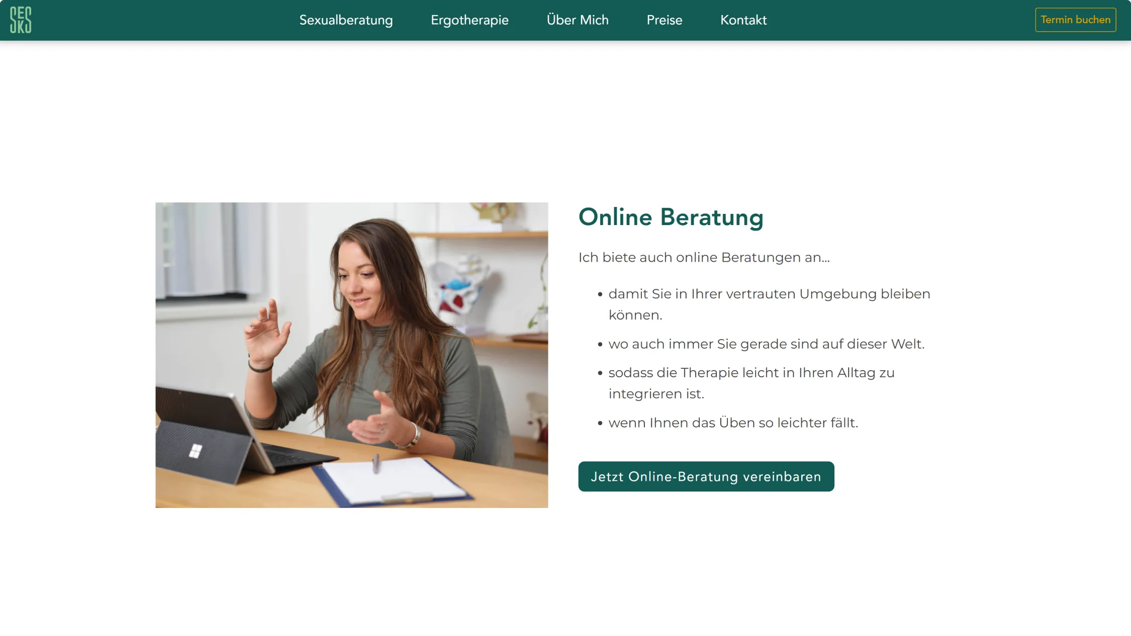 Screenshot of the SEKS website that shows a CTA