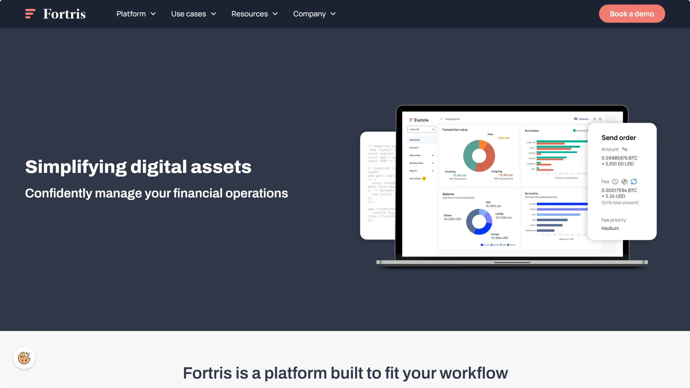 Hero section of the Fortris website